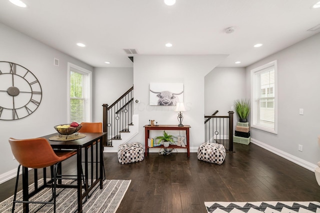 1002 Ewing Aly, Columbus, OH 43201 - dining space featuring hardwood / wood-style floors, baseboards, recessed lighting, and stairs
