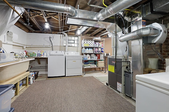 basement with washer and dryer