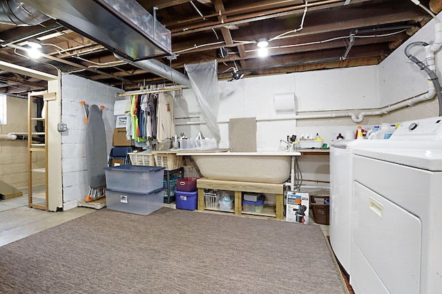 basement with independent washer and dryer