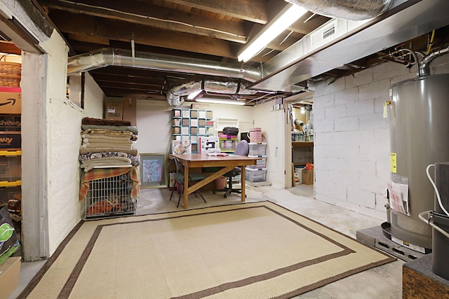 basement featuring water heater