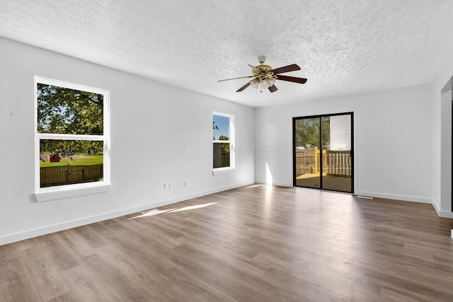 unfurnished room featuring light hardwood / wood-style flooring, ceiling fan, and a healthy amount of sunlight