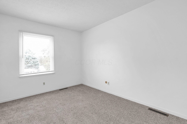 unfurnished room with carpet flooring and a textured ceiling