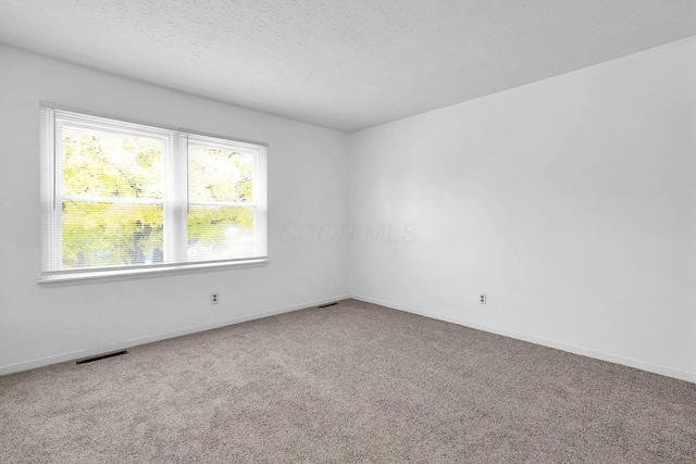 carpeted spare room featuring a textured ceiling