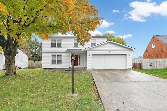 front facade with a front yard and a garage