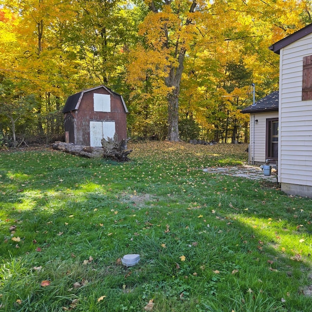 view of yard with a storage shed