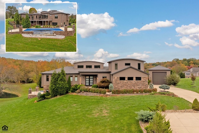 view of front of home featuring a front yard