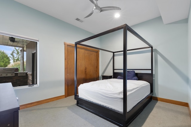 bedroom with carpet and ceiling fan