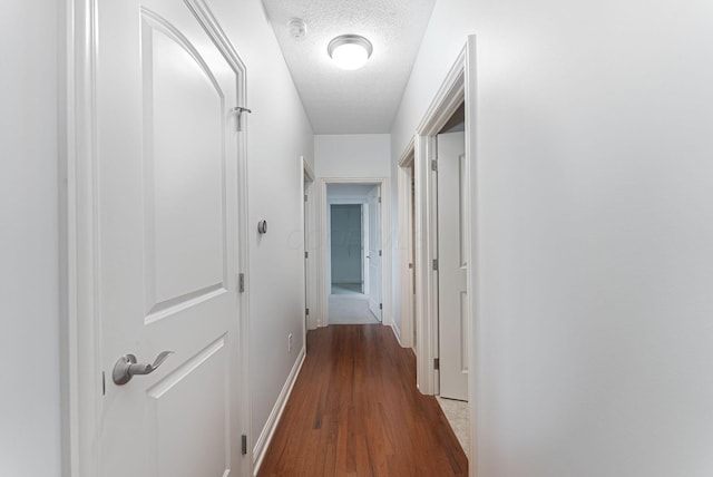 hall featuring wood-type flooring and a textured ceiling