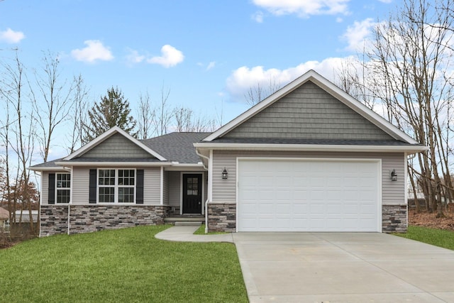 craftsman-style house with a garage and a front lawn