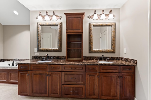 bathroom with vanity and tile patterned floors