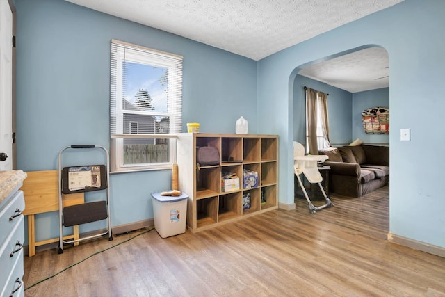 interior space featuring hardwood / wood-style floors and a textured ceiling