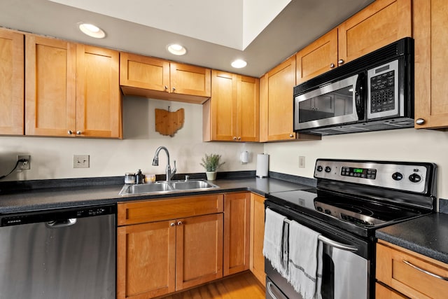 kitchen with sink, light hardwood / wood-style flooring, and stainless steel appliances