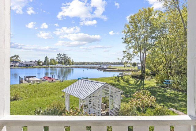 view of water feature featuring a dock