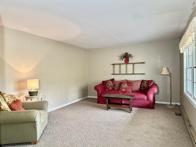 living room featuring light carpet