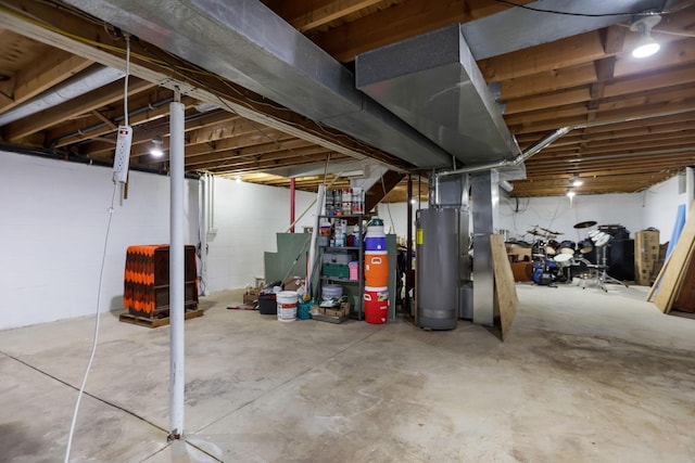 basement featuring water heater