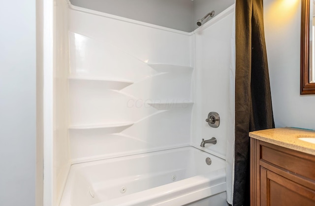 bathroom with vanity and shower / bath combo