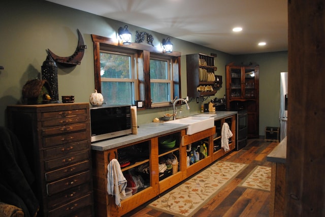 kitchen featuring sink, dark wood-type flooring, and appliances with stainless steel finishes