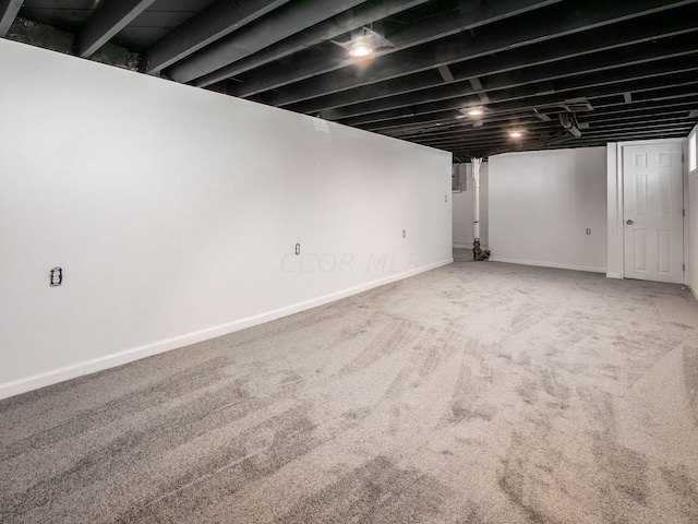 basement with carpet flooring