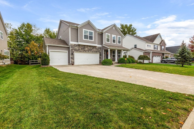 view of front of property featuring a garage and a front lawn