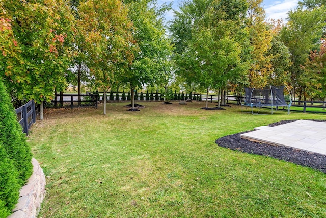 surrounding community featuring a trampoline, a patio area, and a lawn