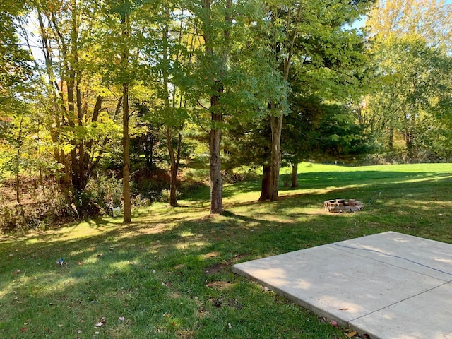 view of yard featuring an outdoor fire pit