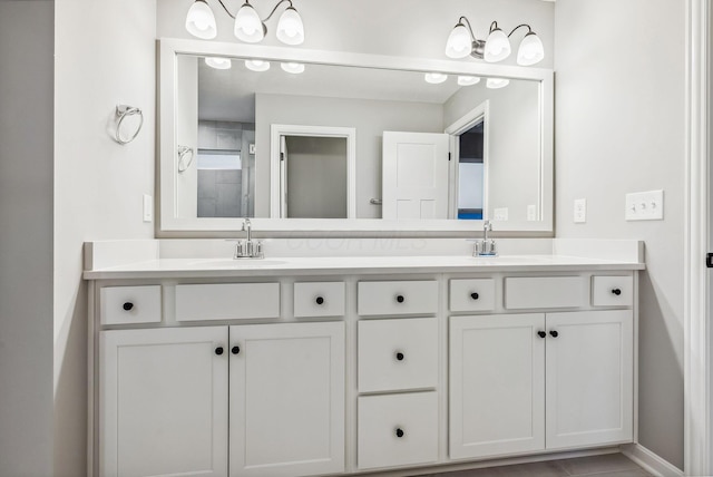 bathroom featuring vanity and walk in shower