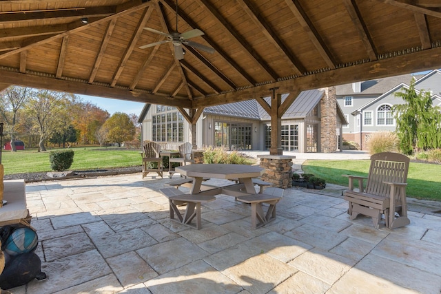 view of patio / terrace with a gazebo and ceiling fan