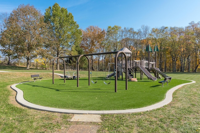 view of playground featuring a lawn