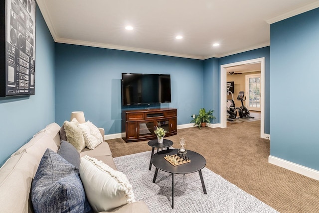 10492 Allen Rd, Pickerington, OH 43147 - living room with ornamental molding, carpet, and recessed lighting