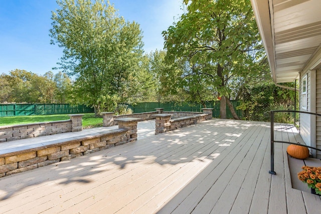 wooden terrace featuring a fenced backyard