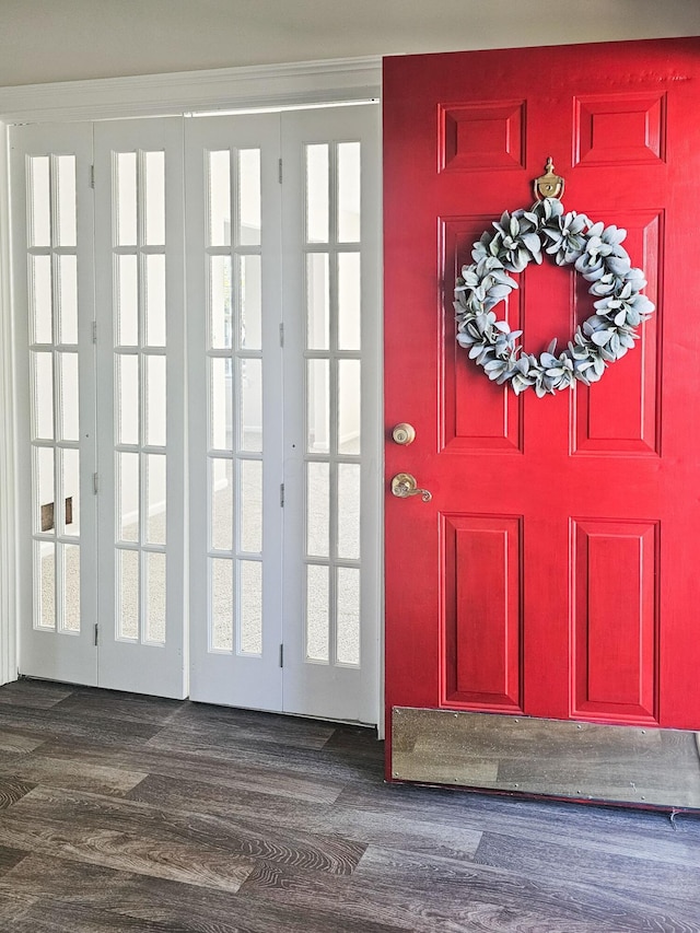 doorway to outside with a healthy amount of sunlight and dark wood finished floors