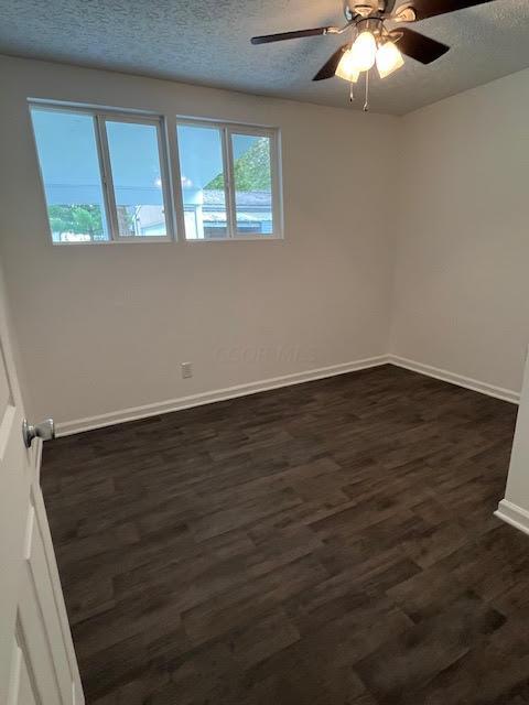 641/2 N Beaver St, Carroll, OH 43112 - spare room with dark wood finished floors, ceiling fan, and a textured ceiling