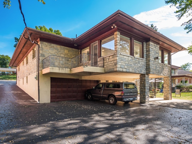 exterior space with a garage