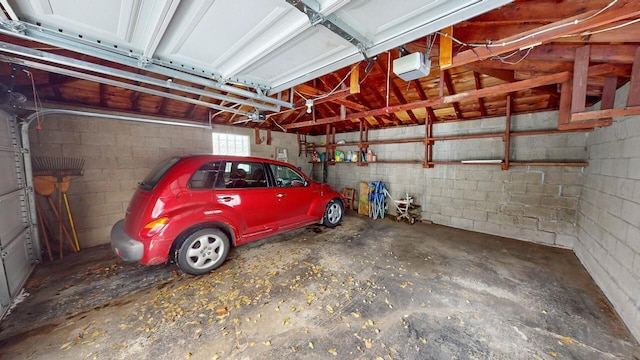 garage with a garage door opener