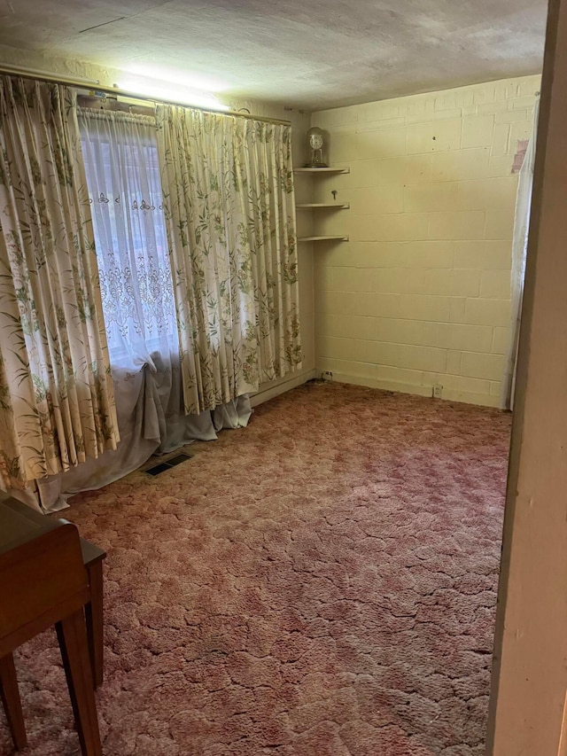 interior space with carpet flooring and a textured ceiling