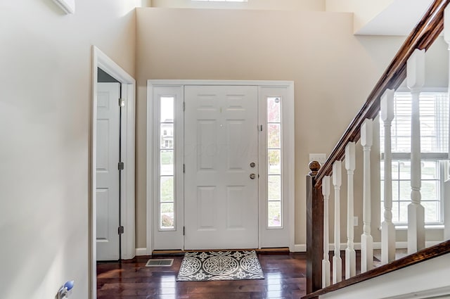 foyer entrance featuring plenty of natural light and dark wood-type flooring