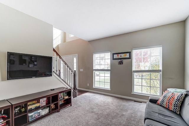 living room with carpet flooring