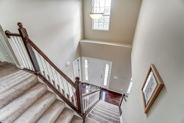 foyer featuring hardwood / wood-style flooring and a high ceiling