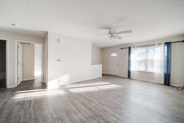 1109 Fairwood Ave, Columbus, OH 43206 - unfurnished living room with ceiling fan, wood finished floors, and a textured ceiling