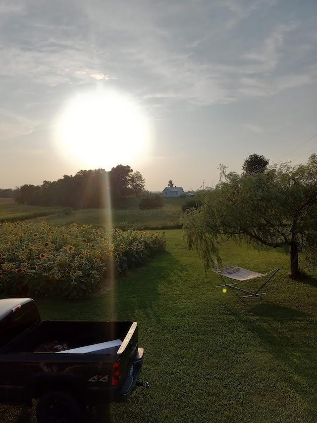 yard at dusk with a rural view