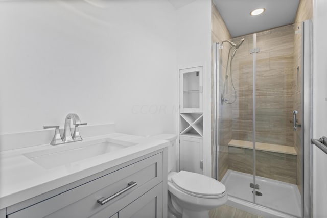 5608 Cardinal Dr, Orient, OH 43146 - bathroom featuring a stall shower, vanity, and recessed lighting