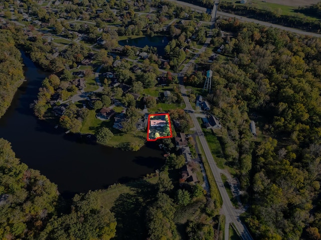 5608 Cardinal Dr, Orient, OH 43146 - aerial overview of property's location with property parcel outlined and a large body of water