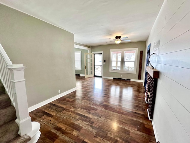 entrance foyer featuring ceiling fan and dark hardwood / wood-style flooring