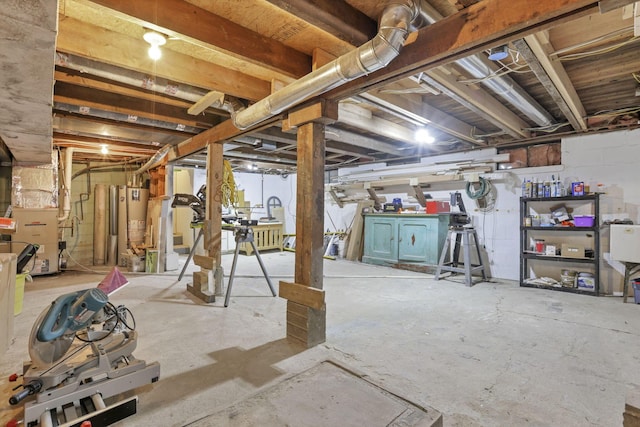 basement with heating unit and water heater