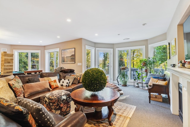 carpeted living room featuring plenty of natural light