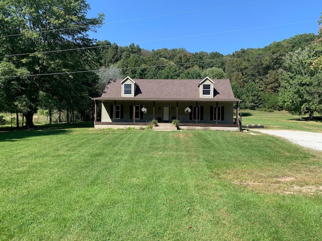 view of front of house featuring a porch and a front lawn