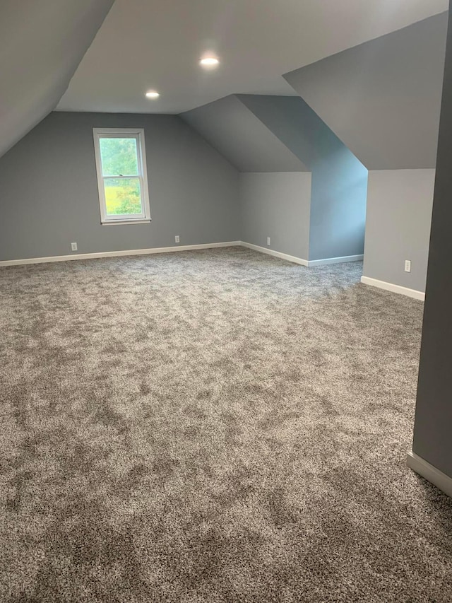 additional living space featuring carpet flooring and lofted ceiling