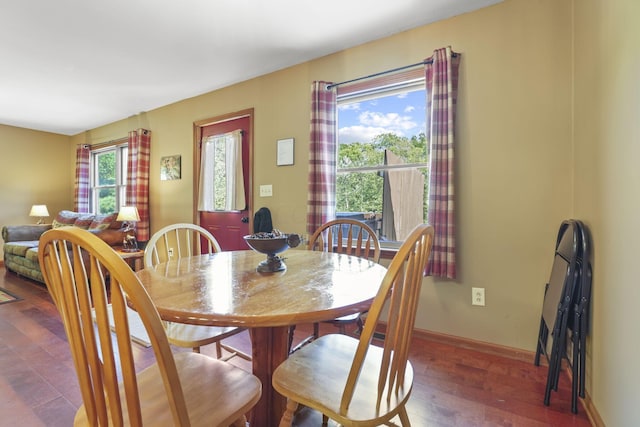 dining area featuring dark wood-type flooring