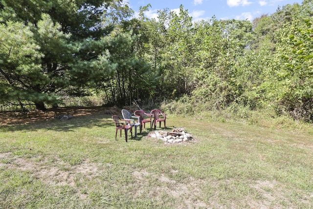 view of yard with a fire pit