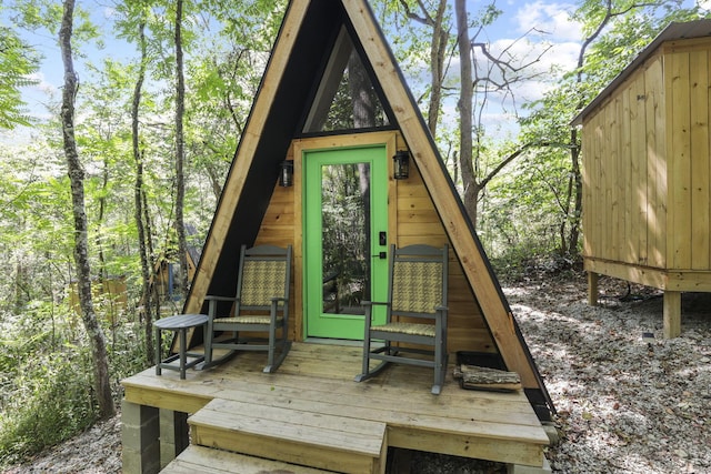 view of jungle gym featuring a deck